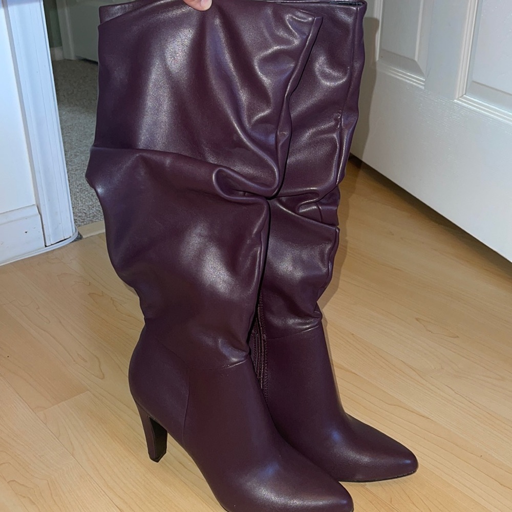 Christian Siriano plum leather boots